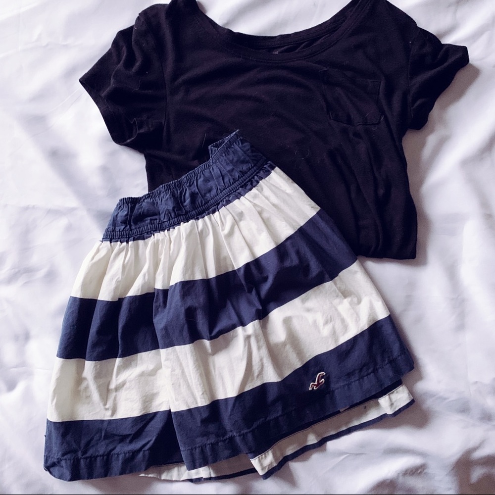 Hollister blue and white striped mini skirt